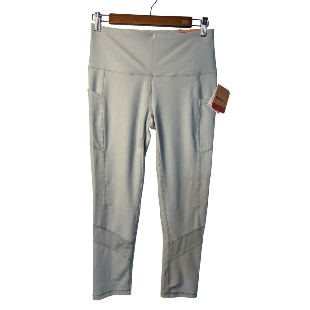 Reebok Aspire‎ High Rise Capri Leggings Grey Mist Training Pockets Women Medium